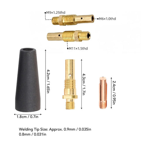 28 Pcs MIG Welding Accessories Kit with electrode tips, gasless nozzle, and diffusers for Weld Pak 100HD 125HD 140HD 180HD.