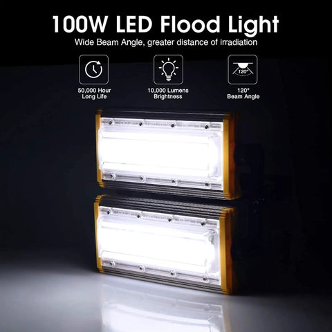 JUDYSSY 100W Led Floodlights Ip65 Waterproof Outdoor Security Lamp, 10000Lm Su, 1 Pack, 2 Pack, 2 Pack with wide beam angle.