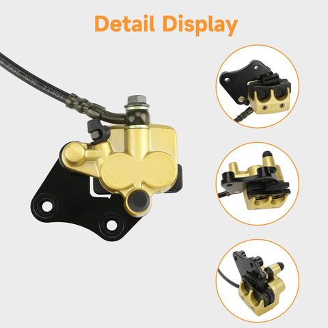 Detail display of Beefy Front Hydraulic Disc Brake Caliper Assembly And Master Cylinder Kit With Pads Bolt On For 50cc To 125cc Pit Dirt Bikes