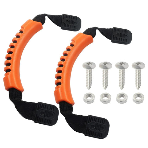Two Pack Kayak Handles With Plastic Buckle Orange PVC Molded Webbing Replacement Handles For Paddle Tandem Canoe Boat And Kayaks Includes Mounting Screws Heavy Duty UV Resistant No Fuss Install