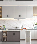 Modern kitchen with white cabinets featuring 10 Pack 3.75 Inch Matte Black Knurled Cabinet Pull Handles For Kitchen Cabinets Cupboards And Drawers.
