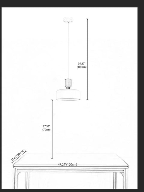 Illustration of Modern Pendant Light With Natural Wood And Brass Accent, 12-Inch White Matte Shade, Adjustable Cord For Kitchen Island And Dining Room