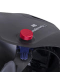 Pipeliner Style Welding Hood Fasteners Headgear Replacement Screws Aluminum Red Anodized Knurled Pair on black helmet.