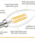 Diagram of Dimmable E14 LED Bulbs 110V 400LM 40W Equivalent Warm White 3000K Clear Glass C35 Torpedo Bulb showcasing parts