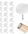 60 Pack White Nylon Furniture Sliders Round Floor Protectors with nails, showing one slider close-up on wood.