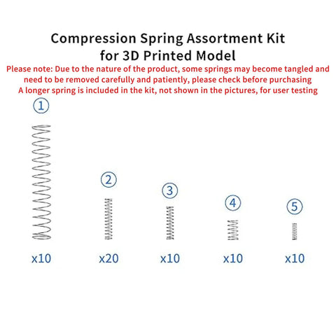 Light Load Compression Spring Kit For Bambu Lab 3D Printers X1 X1C X1E P1P P1S And A1 Mini with assorted small to medium springs diagram.