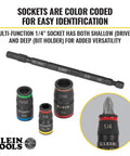 7-In-1 Flip Socket Set With SAE Nut Driver Sizes 1/4 In, 5/16 In, 11/32 In, 3/8 In, 7/16 In, 1/2 In, 1/4 In Bit Holder shown with color-coded sockets.