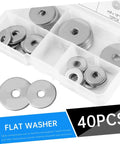 Stainless Steel Flat Washers 40 Pcs Ultrathin Shim Set Penny Style Gasket Kit For Fasteners Prevent Loosening And Spacing Corrosion Resistant Built Tough Hardware, assorted sizes in tray