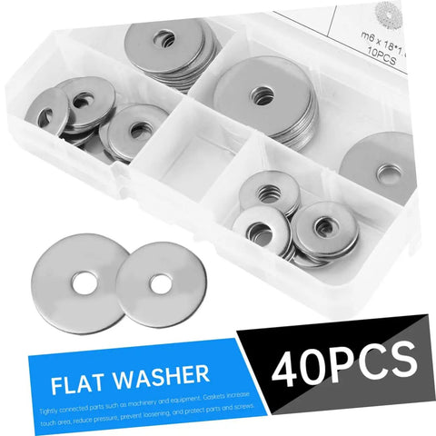Stainless Steel Flat Washers 40 Pcs Ultrathin Shim Set Penny Style Gasket Kit For Fasteners Prevent Loosening And Spacing Corrosion Resistant Built Tough Hardware, assorted sizes in tray