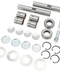 Front End King Pin Kit For 1949 1954 Chevy Spindles With Bushings Bearings And Locks, Steel Construction, laid out in parts.