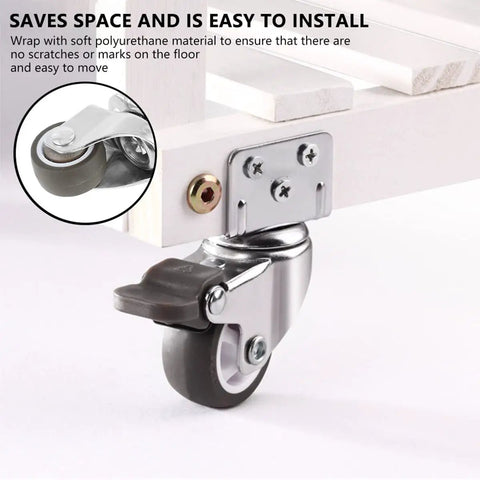 Heavy Duty Furniture Castors Set Four Pack With L Shaped Soft Rubber Wheels For Tables Carts And Benches Quiet Swivel