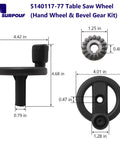 Replacement Table Saw Hand Wheel And Bevel Gear Kit For DeWalt Saws Like DW745 with measurements and product details