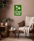 8x12 Inch Eye Wash Station Sign High Visibility Green Background With White Graphic And Text on indoor wall