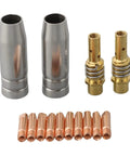 14 Piece MIG MAG Welding Torch Accessories Kit With M6 0.8mm Power Nozzles, Gas Nozzles, And Retaining Springs For MB14/15