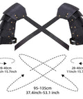 Double Pauldrons Faux Leather Shoulder Armor For Larp Cosplay And Ren Faire shown with measurements and adjustable straps