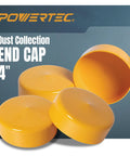 Powerful 4 Inch Dust Collection End Caps For Woodworking Systems in yellow, made of durable PVC, set of four for effective suction.