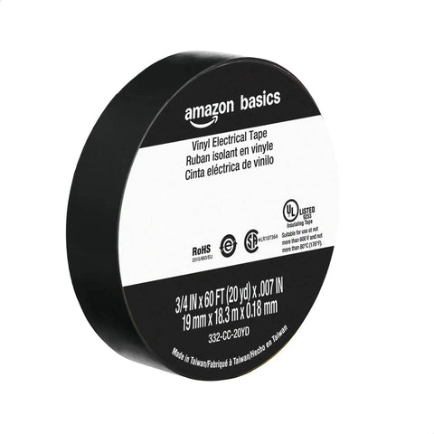 Vinyl Electrical Tape for Wiring, Flame Retardant, Three Quarters Inch by Sixty Feet, Black, Six Pack, UL CSA Listed packaging