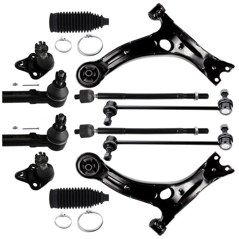 ASAPE 12-piece front suspension kit for Toyota Corolla (2009–2013): front control arms, ball joints, tie rods