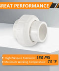 Top Shelf 50 Pack Of 2 Inch Pvc Slip Union Coupling Adapter Fittings Schedule 40 Pipe Connector For Water Lines 150 Psi Rated fitting on gray surface.