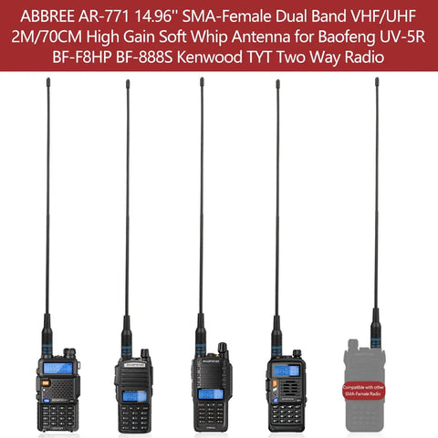 Dual Band Ham Radio Antenna 15.15 Inch Soft Whip SMA Female Connector For Baofeng UV5R Mini BF F8HP two-way radios display
