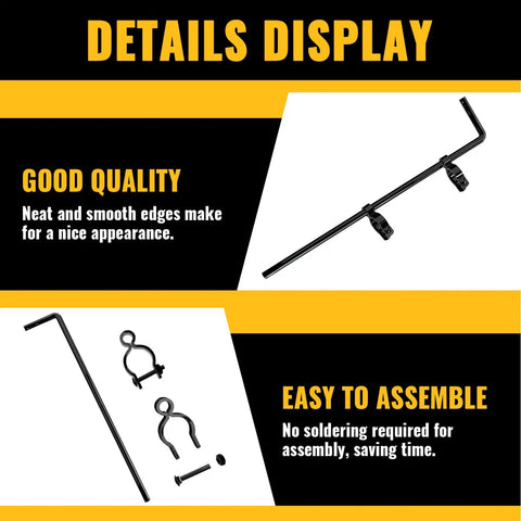 Heavy Duty Gate Drop Rod for Chain Link Fences One And Three Eighths Inch OD Frame Black Powder Coated Drop Rod Pin Latch For Single Or Double Gates One Pack, showing easy assembly and quality details.