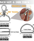 Heavy Duty One Inch Swivel Snap Hooks For Keys And Gear Sixty Pack image showing 1 inch clips, 3mm thick, and 360° rotation functionality.