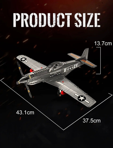 P51 Mustang Fighter Jet Building Block Set With 258 Pieces For Military Enthusiasts And Builders Gift For Kids And Adults Totally Realistic Scale Model measurements