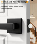 Square Black Interior Door Handle Set No Lock Passage Lever for Left or Right Handed Doors, Heavy Duty Matte Black Closet Door Handle