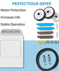 Ready To Roll All In One Dryer Repair Kit with drum rollers and bearings belt and pulley for Maytag Neptune Kenmore shown with parts