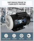 1HP Farm Duty Single Phase Electric Motor Dual Voltage 115V And 230V 1750 RPM TEFC Reversible CW CCW IP55 High Efficiency