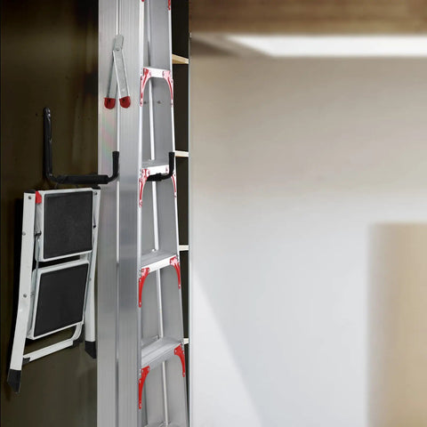Heavy Duty Garage Hooks With 9 Inch Jumbo Arm Wall Mount Organizer holding ladder and chair for garage storage