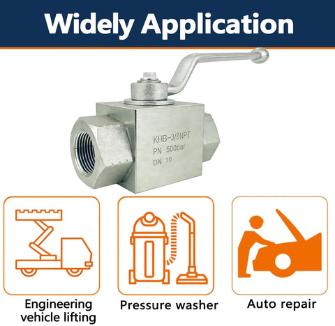 Autovo hydraulic ball valve, 3/8 inch NPT, two-way shut-off, lever, high-pressure; front view