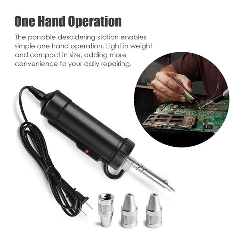 Go To Automatic Desoldering Pump For Fast Tin Removal, Electric Desoldering Gun with vacuum and nozzles, one hand operation