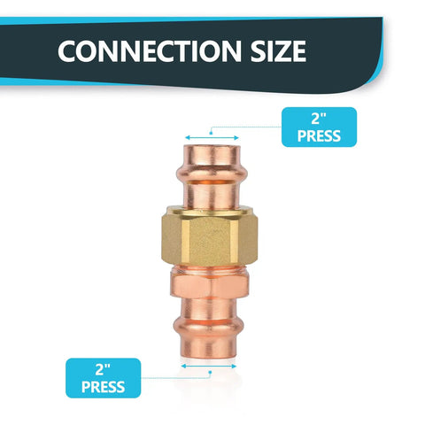 Five Pack Heavy Duty Copper Press Union Couplings Built Tough For Two Inch Copper Tubing Plumbing Jobs With Rock Solid Press Fit Grip Designed For No Sweat Quick Snap Install And Totally Hassle Free Reliable Water Flow Guaranteed, showing 2 inch connection size.