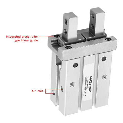 20mm Bore Air Gripper Pneumatic Cylinder, Parallel Style Aluminum Alloy Body with cross roller guide and air inlet