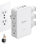 Slick Flat Wall Outlet Extender With Six Versatile Side Plugs Paired With Straight Fire USBC Fast Charging, slim design and multiple plugs.