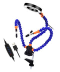 Helping Hand Soldering Setup With Flexible 360 Degree Stainless Steel Arms 3X Magnifying Lamp and USB control cable.