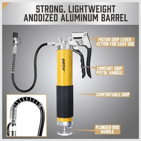 Heavy Duty Grease Gun Kit with Free 14oz Tube 8000 PSI Pistol High Pressure Lubrication Tool flexible hose nozzle detail