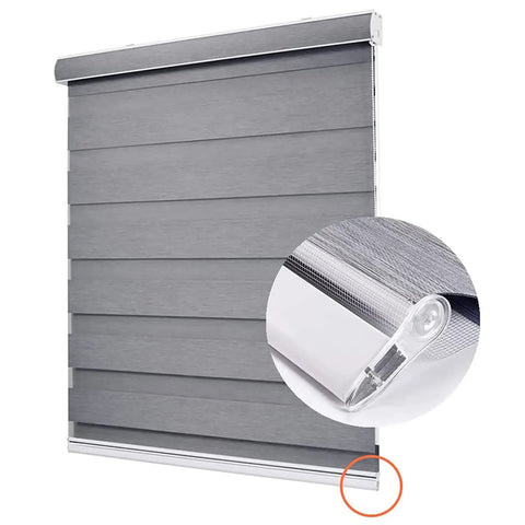 Bottom Rail End Caps For Blinds Set Of 2 shown on zebra roller shades, showcasing plastic curtain closure and hidden finish detail.