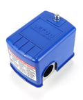 LF16 Water Pump Pressure Switch Adjustable 30 50 Psi For Well And Sump Pumps Auto Start When Pressure Drops Prevent Low And High Pressure Issues Durable Switch With Reliable 30 50 Psi Range, blue plastic housing, side view