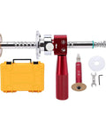 Inside Pipe Cutter Kit For 6 To 105mm Pipes, Adjustable Wall Cutter Tool with 1/4 inch rod and accessories, shown in red with yellow case.