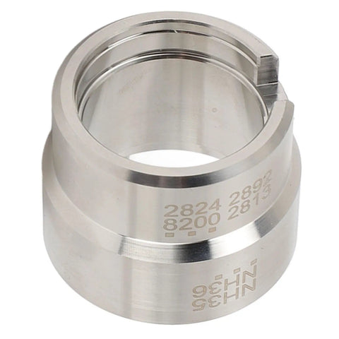 Pro-Grade Aluminum Watch Movement Holder For NH35 NH36 2824 2892 2813 2836 8200 Movements, side view with marked engravings.