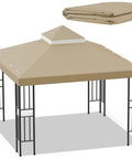 10x10 Ft Gazebo Replacement Canopy Top Cover Double Tiered For Outdoor BBQ Roof Cover Grill Shelter Brown UV Protected