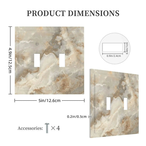 Dimensions of Light Slate Marble Pattern Double Toggle Switch Plates Decorative Outlet Cover Wall Faceplate with measurements.