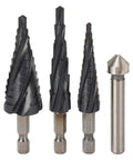 Get This Pro Step Drill Bit Set With 5 Flute M35 Cobalt Twist Bits For Metal And Wood That Makes Burry Smooth Holes In Stainless Steel Aluminum Copper Fast Without Changing Tools, 3 step bits and one bit