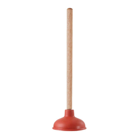 Heavy Duty Toilet Plunger Featuring A Sturdy Sixteen Inch Wood Handle And Five Inch Rubber Cup To Blast Away Stubborn Clogs Fast.