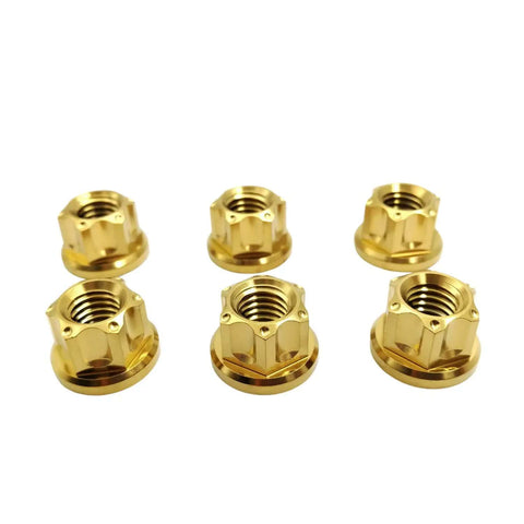 Beefy Aerospace Grade Titanium Nuts M6 M8 M10 M12 Hex Flange Bolts for Locomotive Motorcycle Bicycle Car Boat Brake Accessories Pack of 5 Gold Finish High Strength and Corrosion Resistant