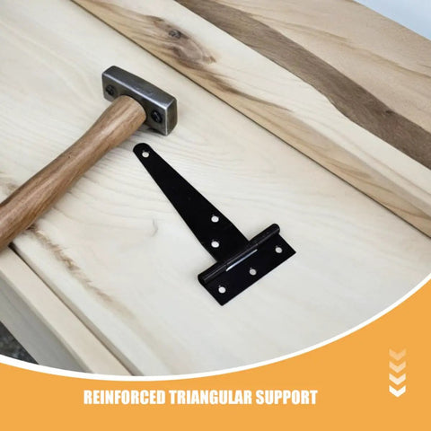 Beefy Heavy Duty T Shape Strap Hinges Set Zinc Alloy Construction Corrosion Resistant on wood surface