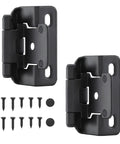 25 Pair Set of Self-Closing Half Inch Overlay Cabinet Hinges in Black, Semi Partial Wrap for Face Frame Kitchen Cabinets, Includes 50 Screws and 2 Felt Pads per Pair