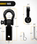 Dimensions for 2 Inch Shackle Hitch Receiver Set With Three Quarter Inch D Ring, 45000 Lb Break Strength, Trailer Pin